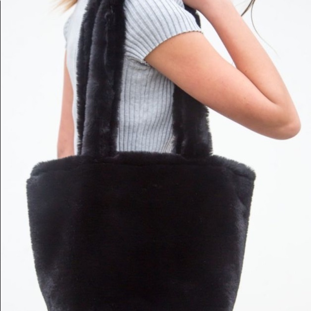 Brandy Melville Black Faux Fur Tote Bag